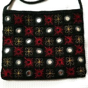Chico's Silk embellished black Crossbody Bag